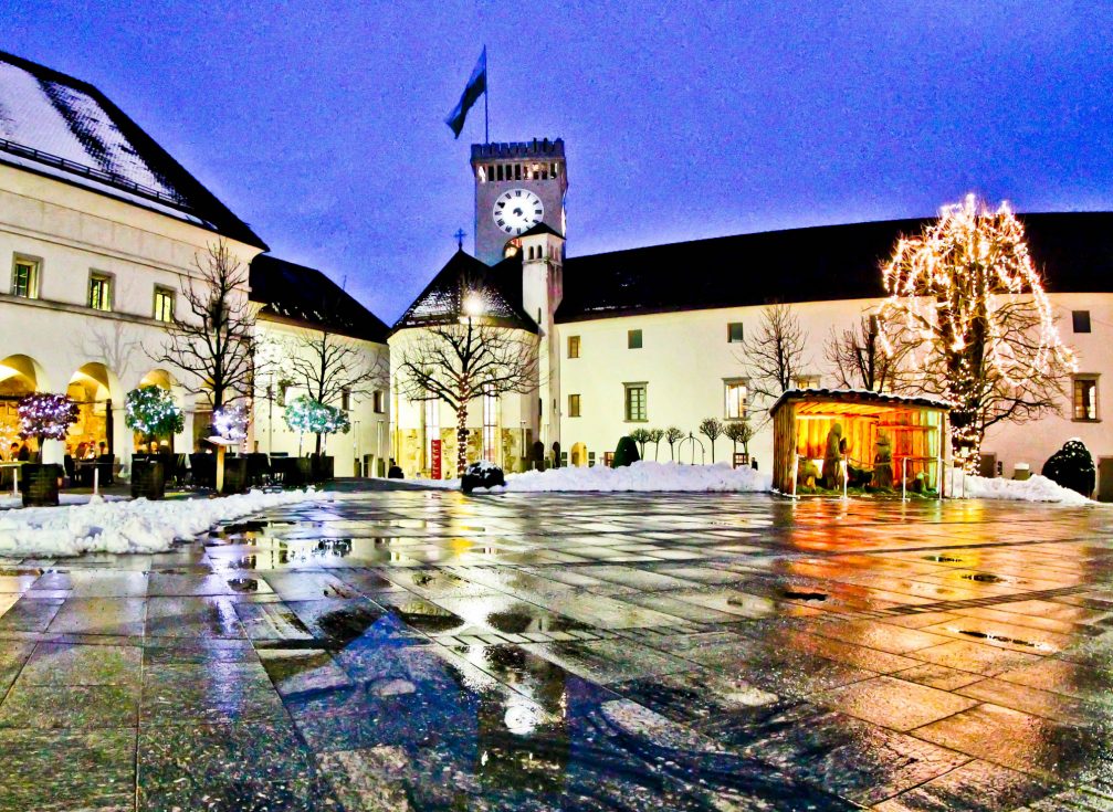 Ljubljana Castle adorned with Christmas Lights