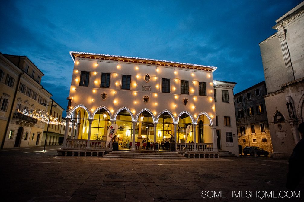 Loggia on the northern side of Tito Square in Koper at night