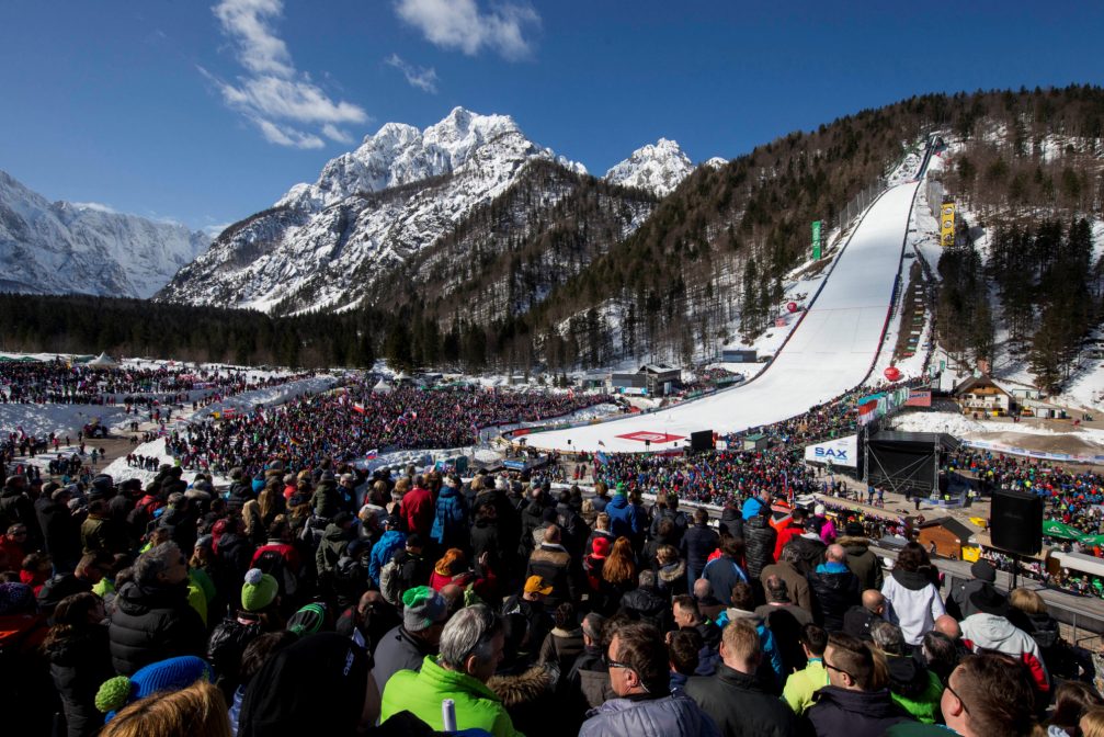 Planica ski flying hill in Slovenia with lots of spectators