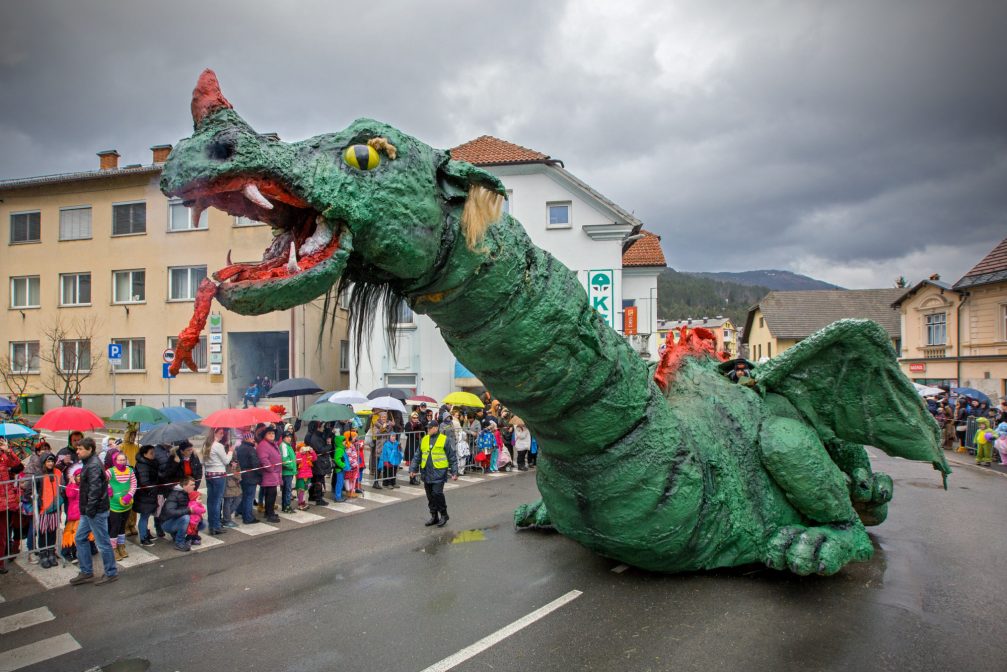 A dragon at the carnival in Cerknica on Shrovetide Sunday