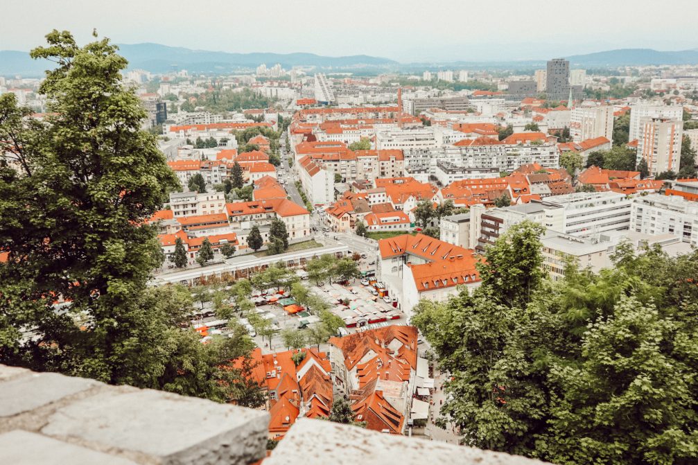 View of Ljubljana, the capital of Slovenia from the hill top castle