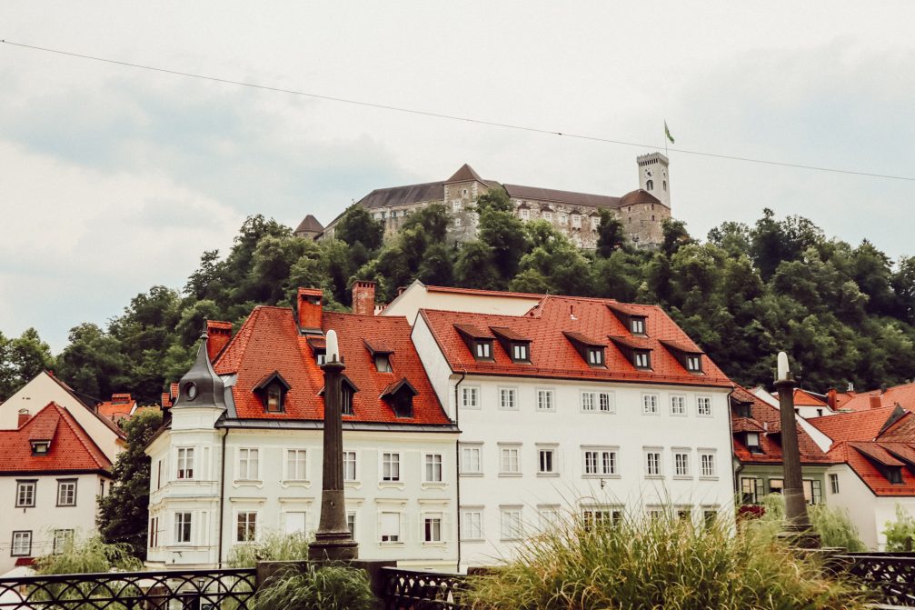 Ljubljana Castle perched on top of a hill above Ljubljana, the capital of Slovenia