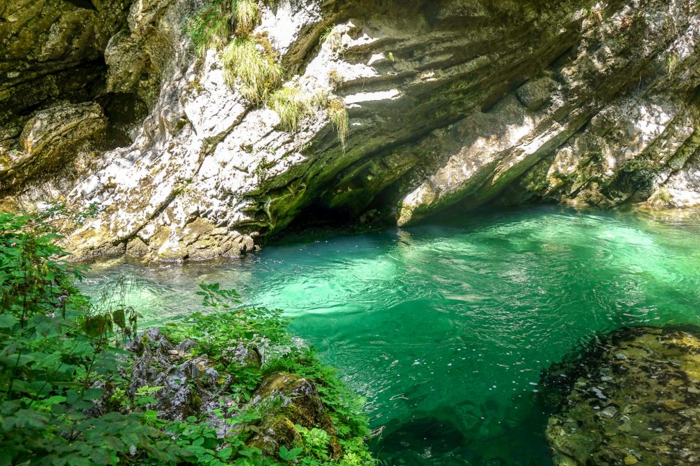 Vintgar Gorge with emerald green waters of the Radovna River