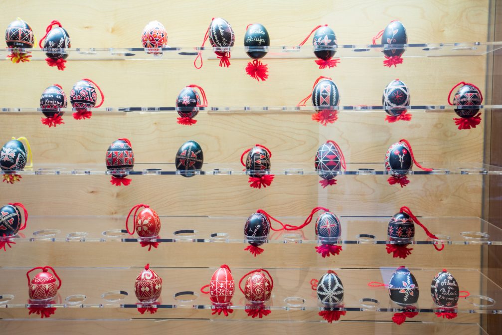 Easter eggs on display at the Bela Krajina Museum in Metlika in Slovenia