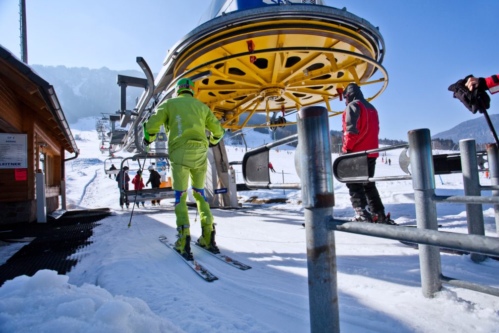 The bottom station of four persons chair lift at Kranjska Gora Ski Resort in Slovenia