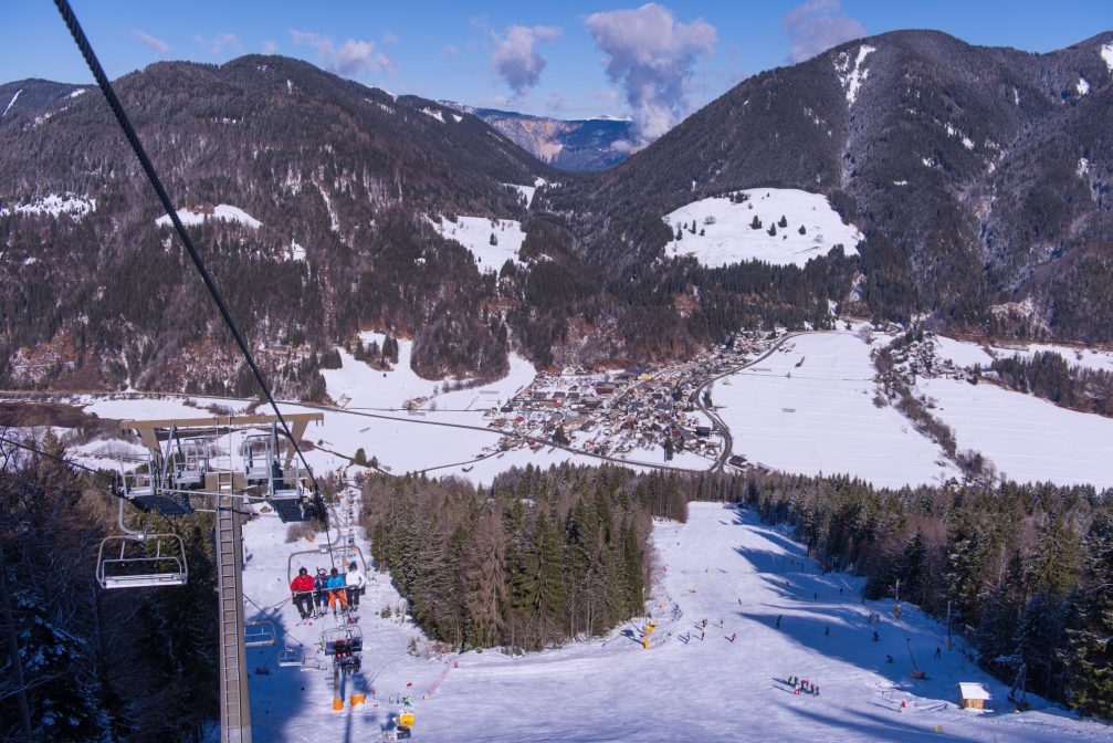 Podkoren ski slopes at Kranjska Gora Ski Resort in Slovenia