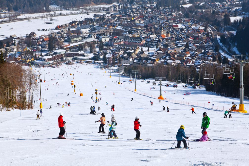 View of the slopes of Kranjska Gora Ski Resort in Slovenia