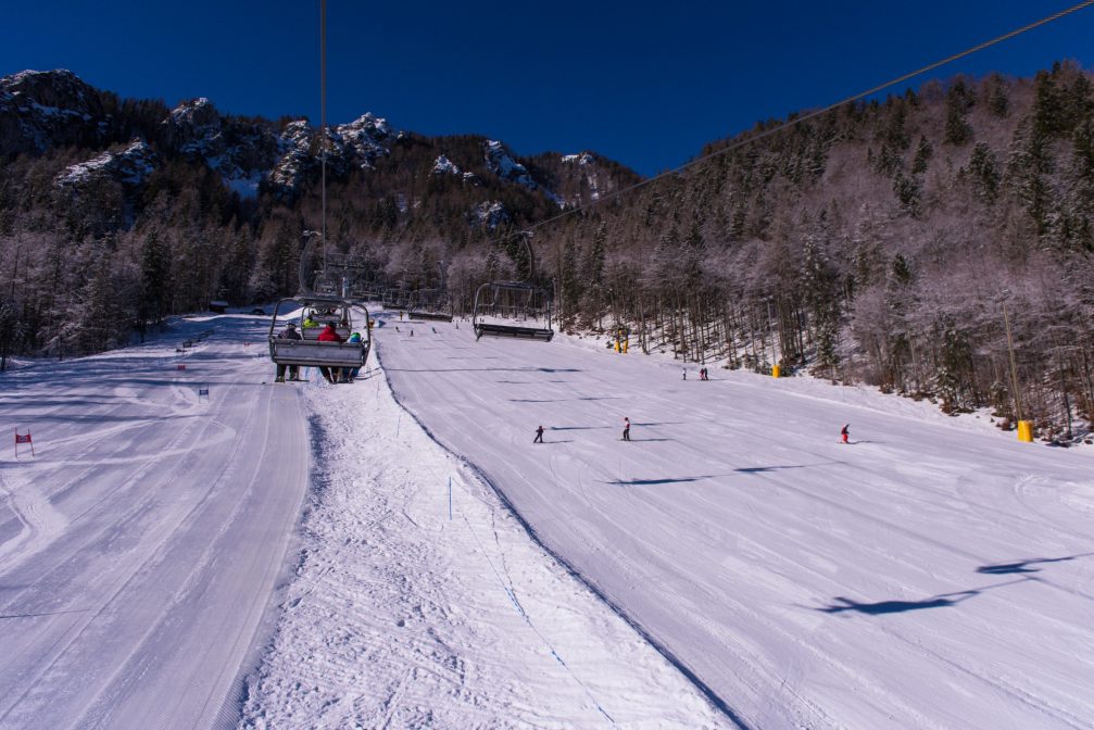 A beginner-friendly ski runs at Kranjska Gora Ski Resort in Slovenia