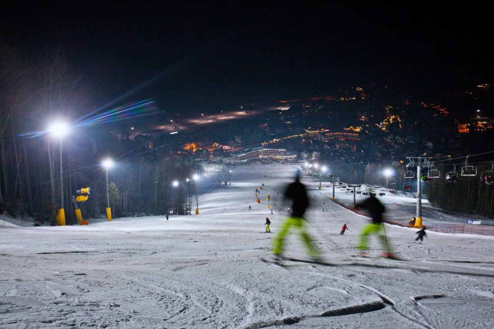 Night skiing at at Kranjska Gora Ski Resort in Slovenia