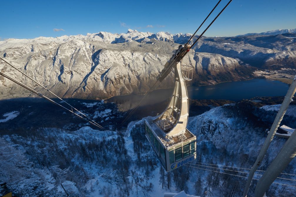 Cable car and Lake Bohinj from Vogel Ski Resort in Slovenia