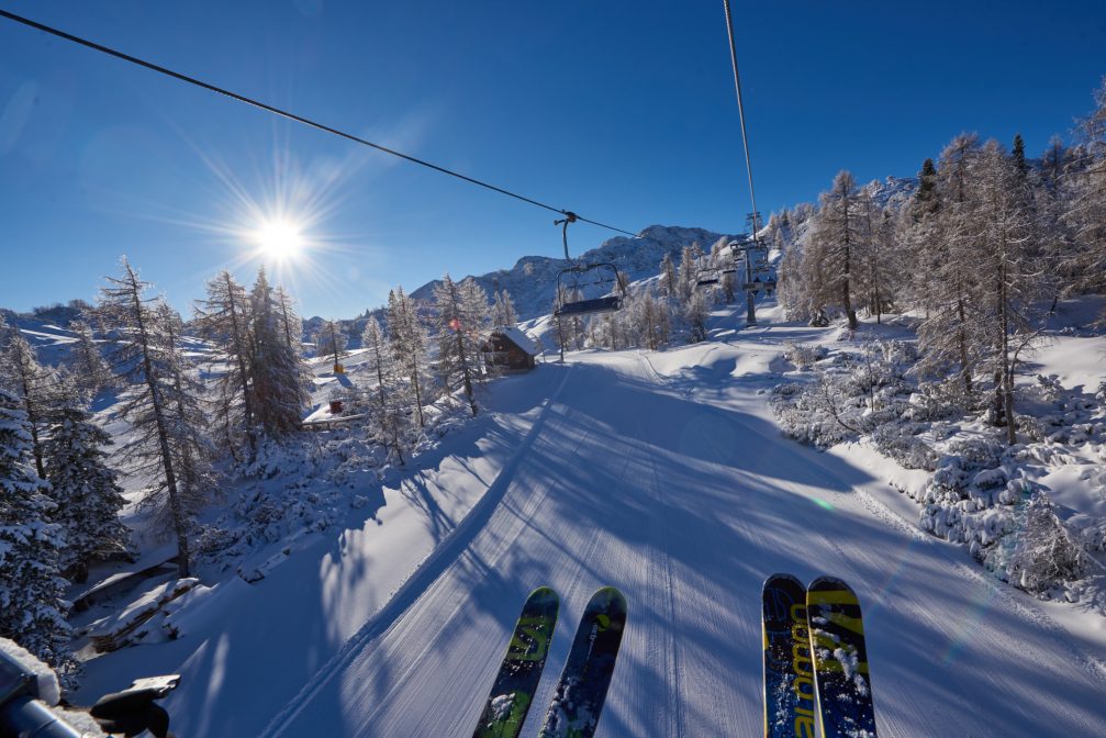 View from rhe chairlifts at Vogel Ski Resort in Bohinj, Slovenia