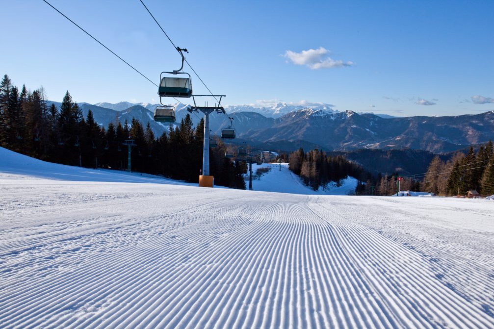 A group of skiers at Cerkno Ski Resort in Slovenia