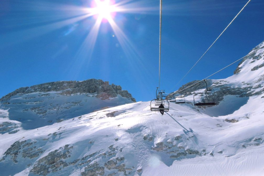 Chair lifts at Kanin Sella Nevea Ski Resort in Slovenia