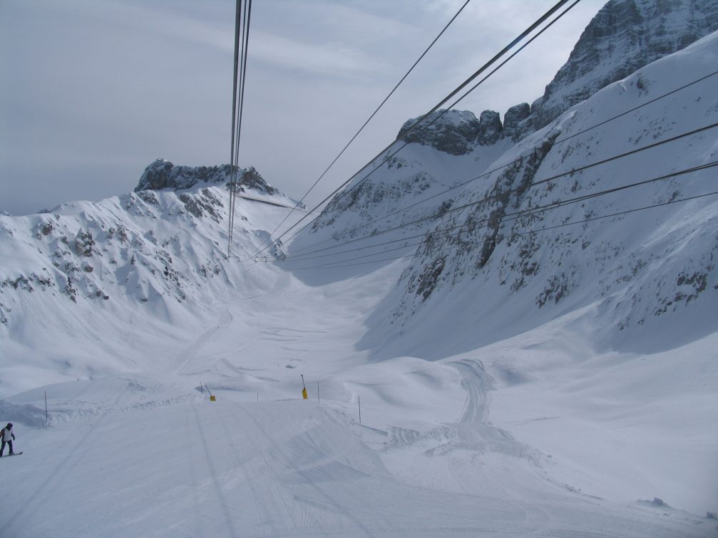 Cable railway of Prevala at Kanin Sella Nevea Ski Resort in Slovenia