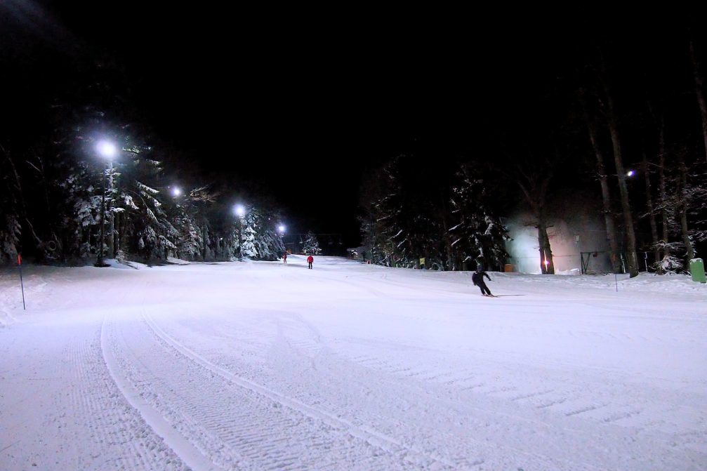 Illuminated ski runs at Maribor Pohorje Ski Resort in Slovenia