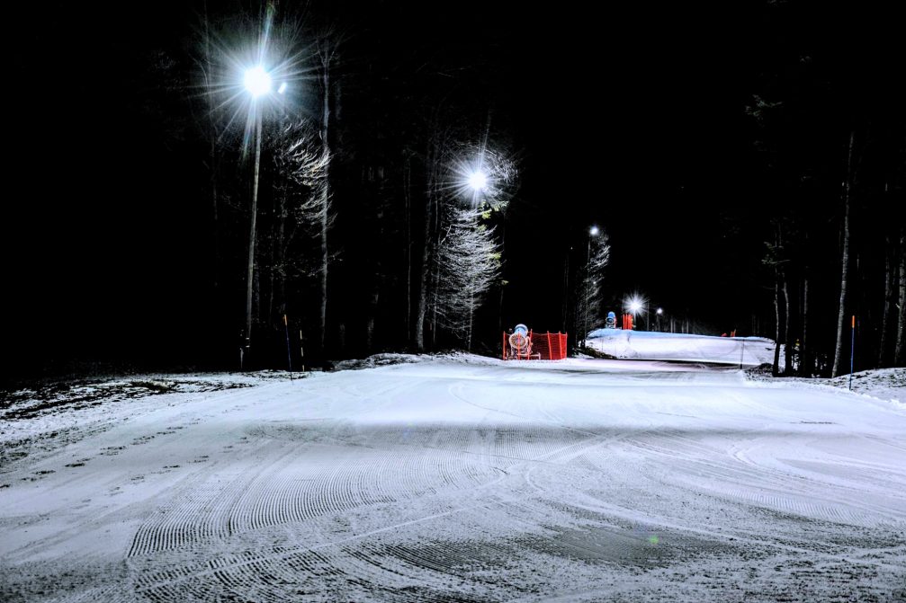 Illuminated ski runs at Maribor Pohorje Ski Resort in Slovenia