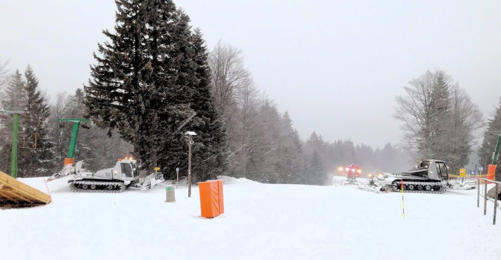 Piste caterpillars at Maribor Pohorje Ski Resort in Slovenia