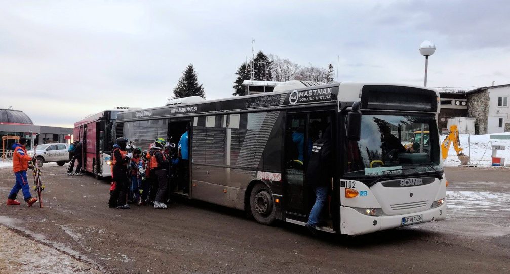 A ski bus at Maribor Pohorje Ski Resort in Slovenia