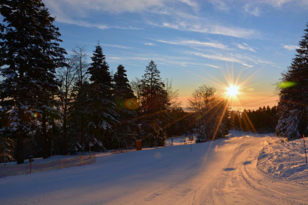 A sunrise at Maribor Pohorje Ski Resort in Slovenia