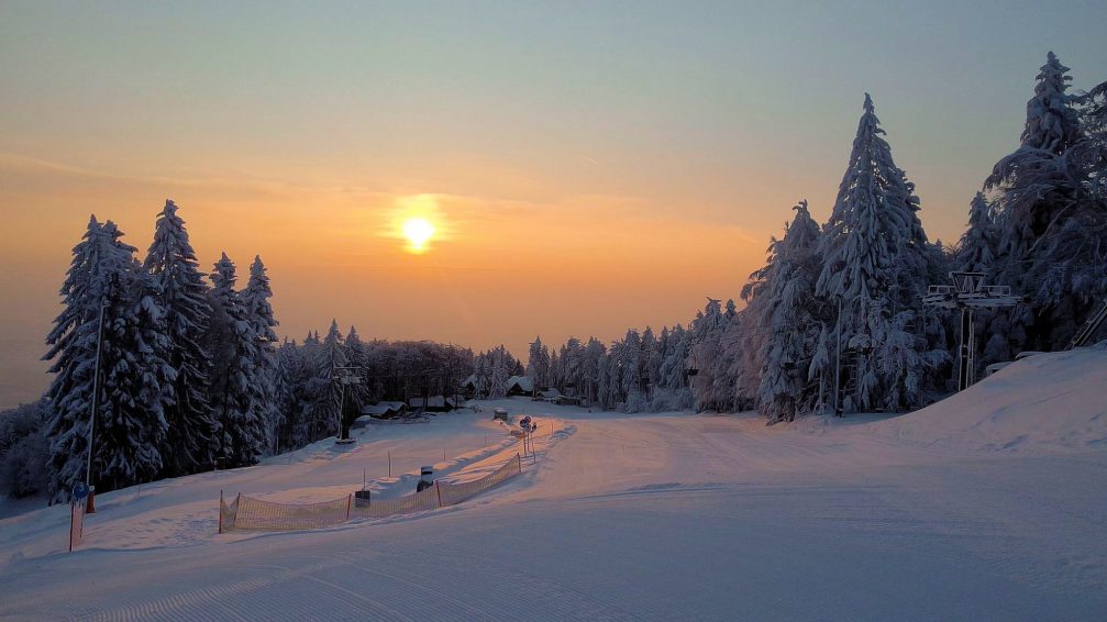 A sunset at Maribor Pohorje Ski Resort in Slovenia