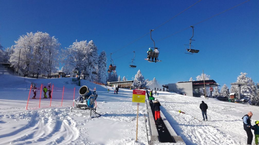 Skiing conditions at Maribor Pohorje Ski Resort in Slovenia