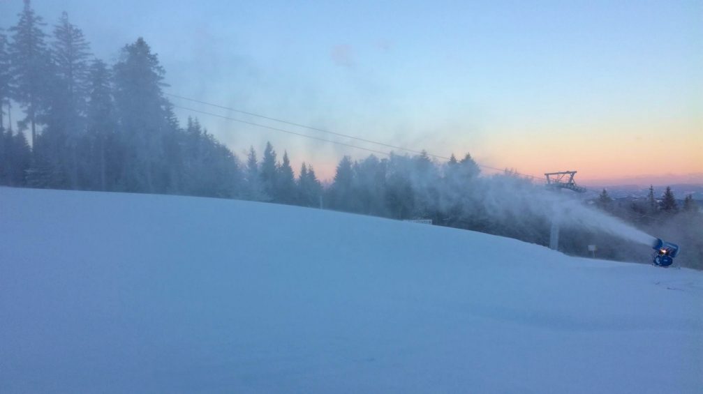 A snow making machine at Maribor Pohorje Ski Resort in Slovenia