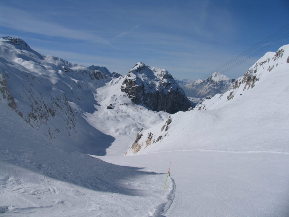 Prevala ski slope at Kanin Sella Nevea Ski Resort in Slovenia