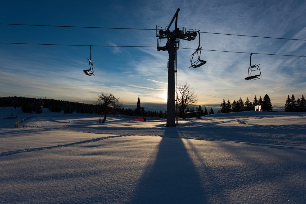 A chairlift at night at Rogla Ski Resort in Slovenia