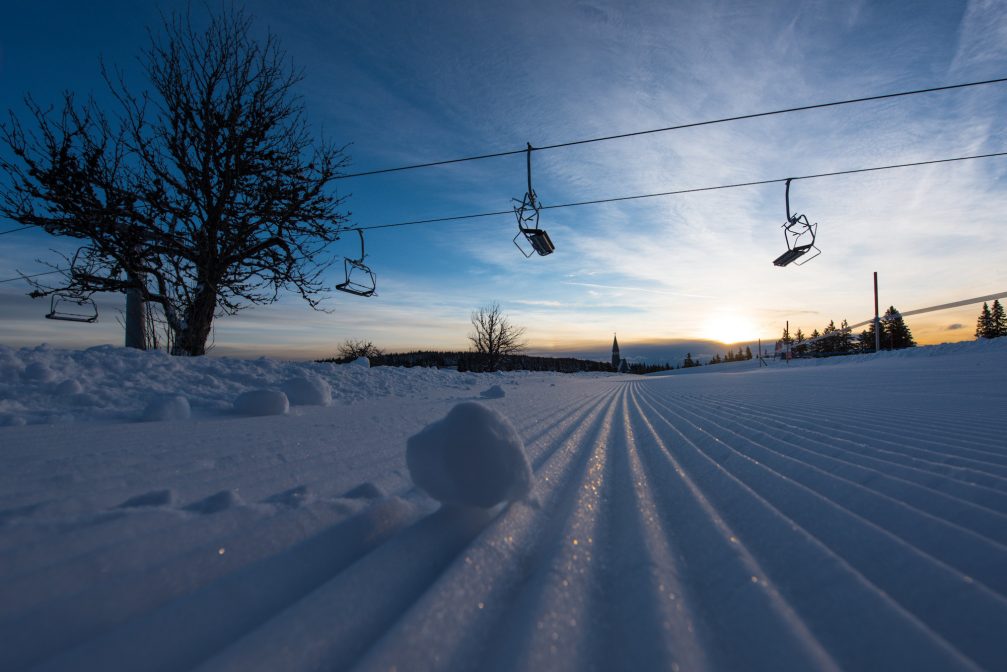 A well groomed ski runs at Rogla Ski Resort in Slovenia