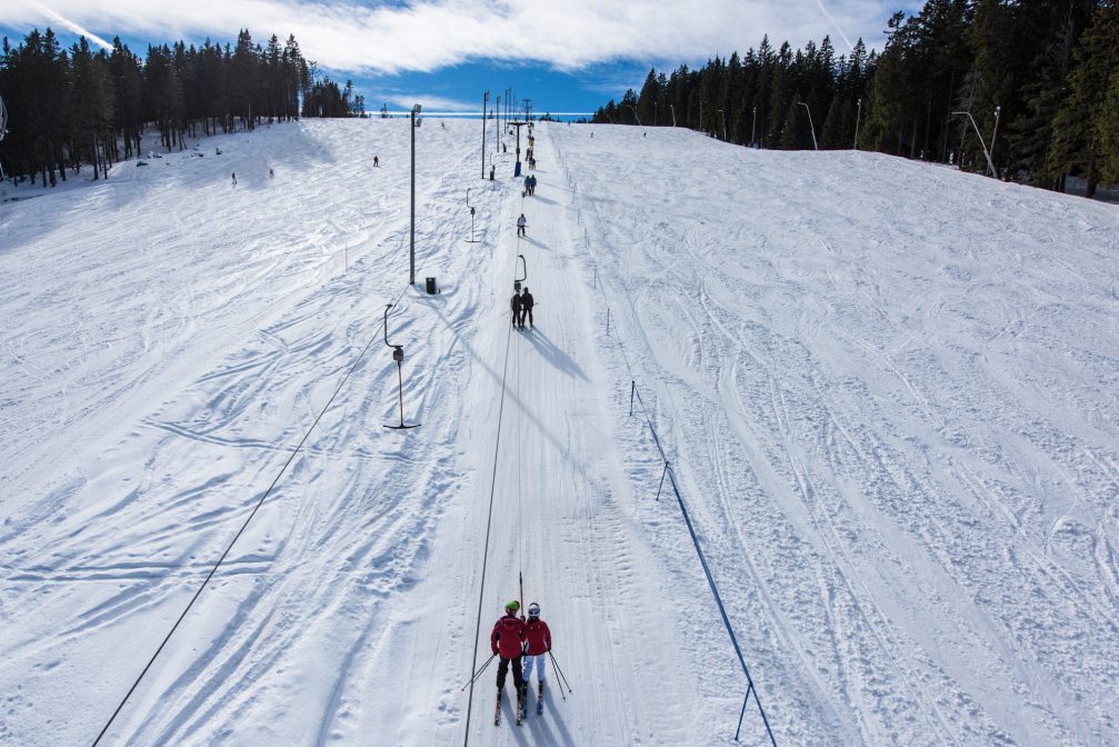 A bird's eye view of T-bar lifts at Rogla Ski Resort in Slovenia