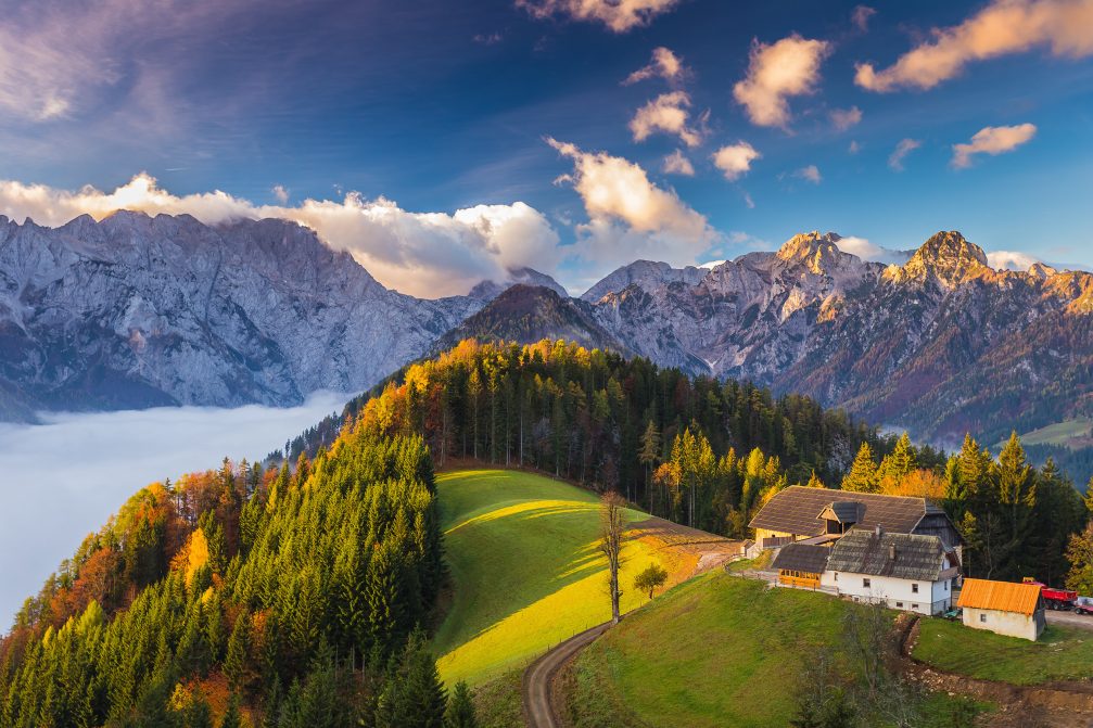 A farm above Logar Valley in Slovenia