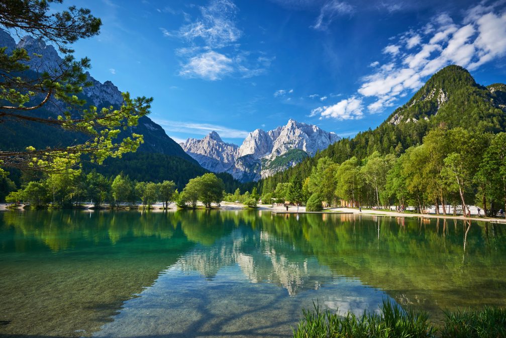 Lake Jasna on the outskirts of Kranjska Gora in Slovenia