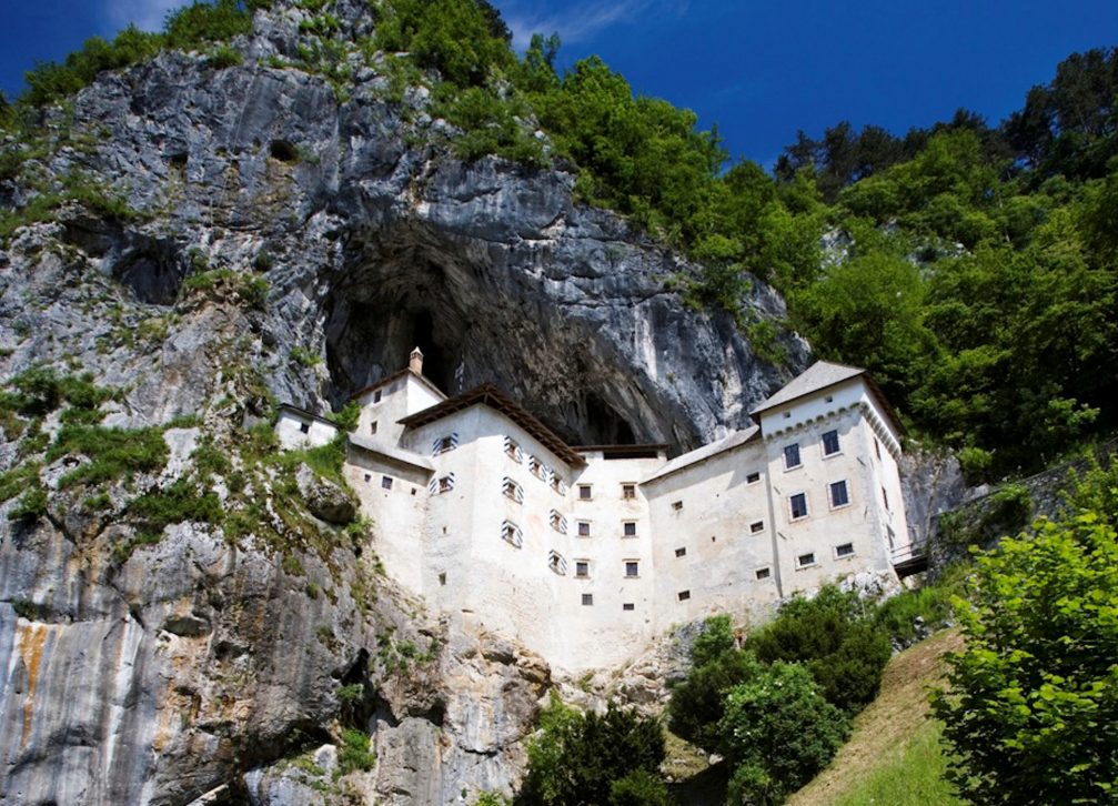 Exterior of Predjama Castle near Postojna in summer