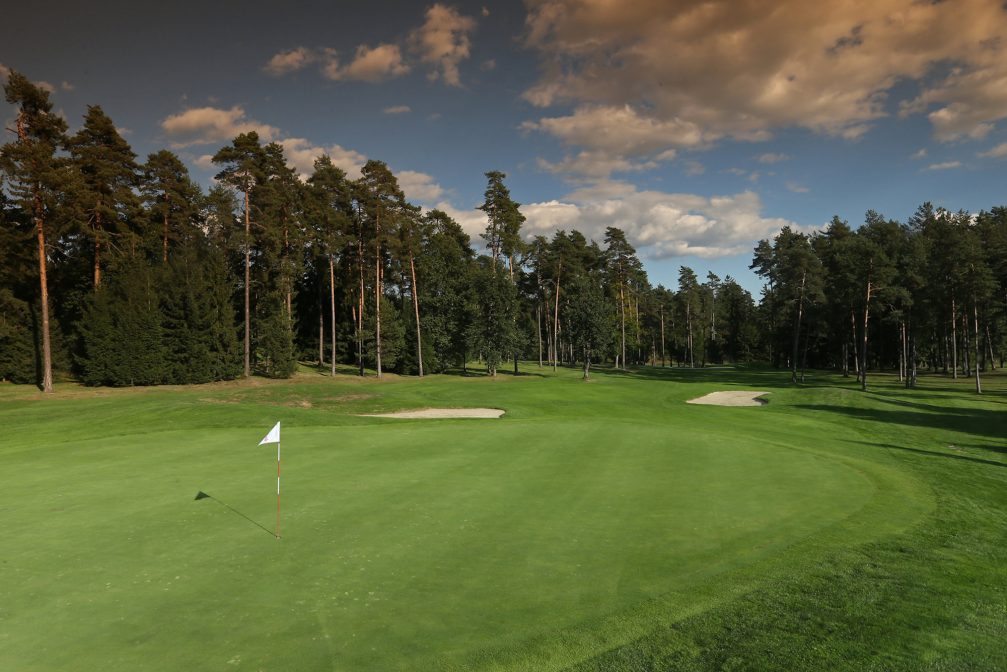 A flagstick at Arboretum Ljubljana golf course in Slovenia