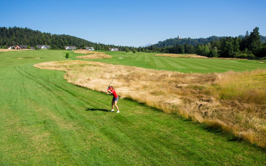 View of Diners CUBO Ljubljana Golf Course in the summer time