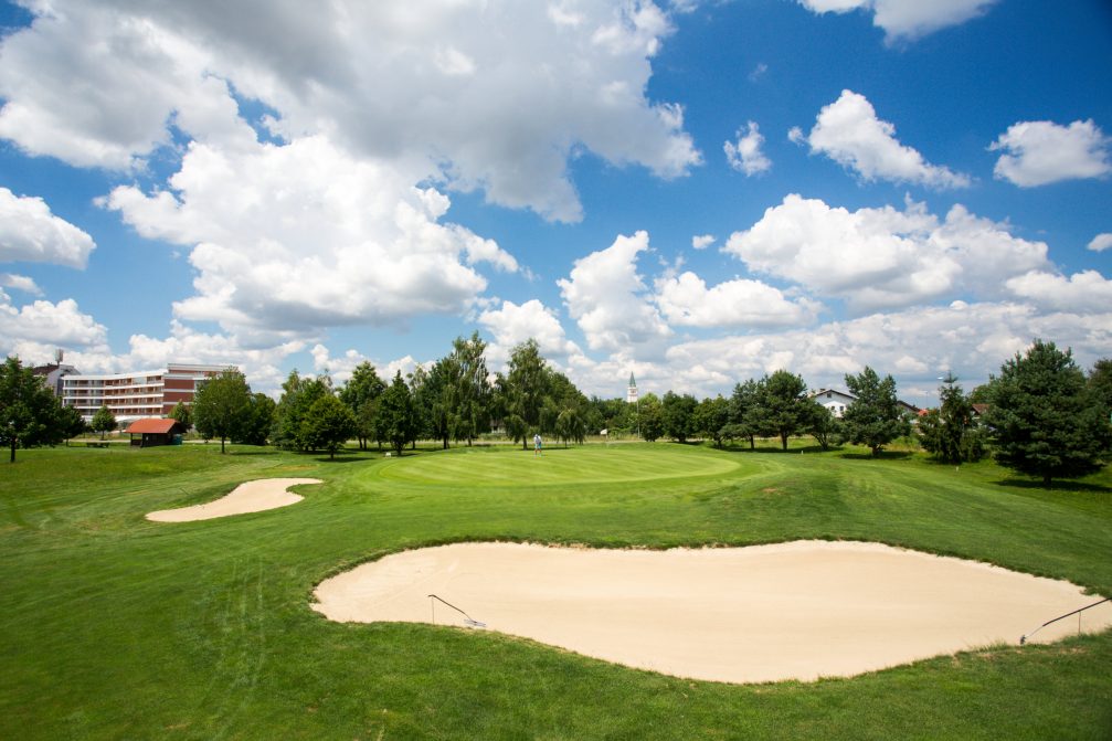 Sand bunkers guarding the greens at Livada Golf Course In Moravske Toplice