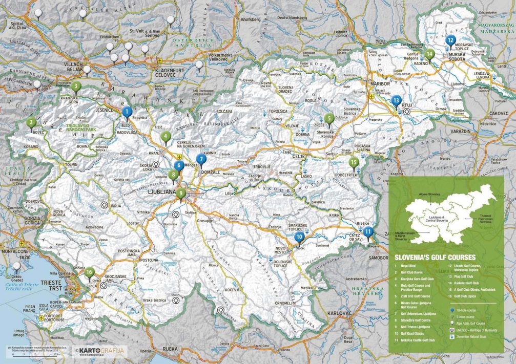 Golf courses in Slovenia on the map