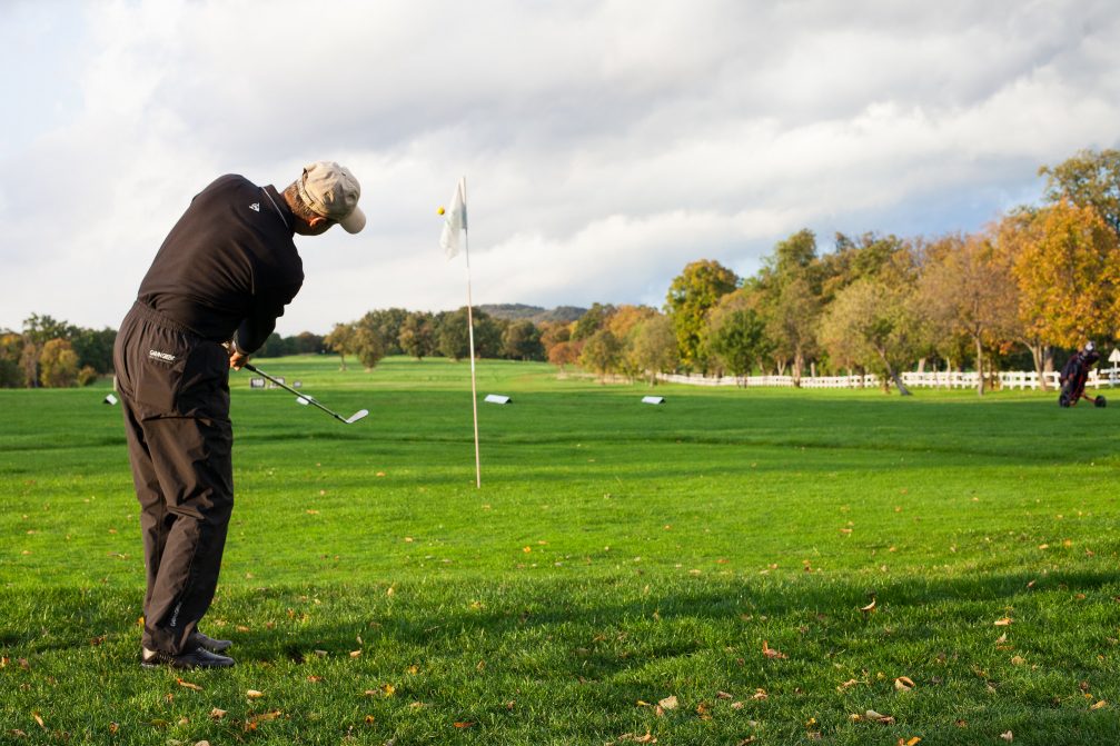 Lipica Golf Course in autumn with trees full of yellow, orange and brown leaves