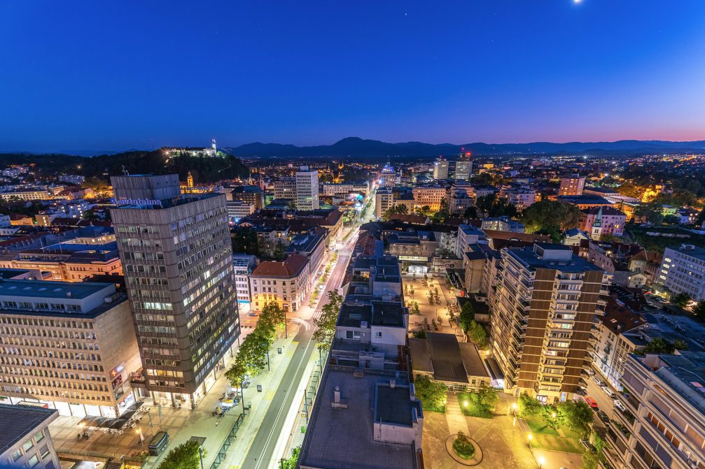 View of Ljubljana, the capital city of Slovenia at night