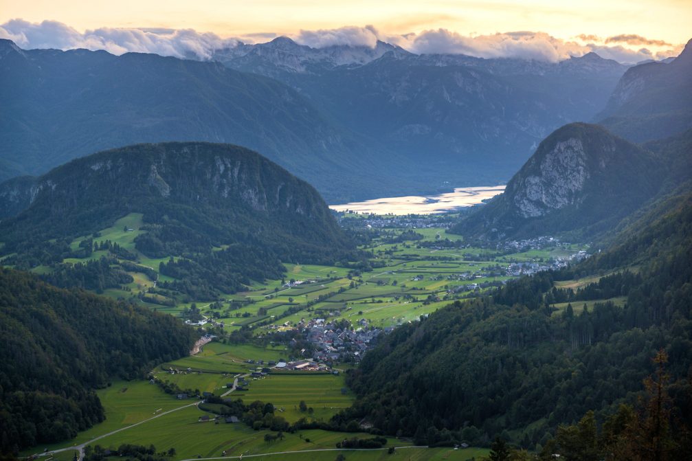 Aerial view of the Bohinj valley in Slovenia