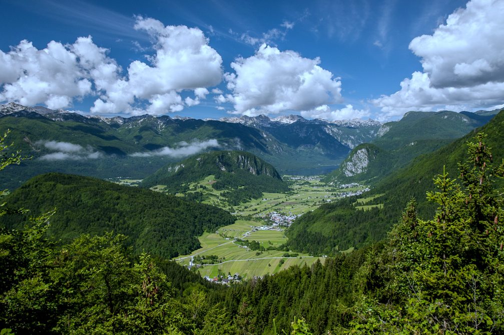 Aerial view of the Bohinj valley in Slovenia