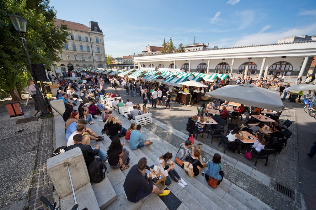 Open Kitchen street food market at Pogacar Square in Ljubljana