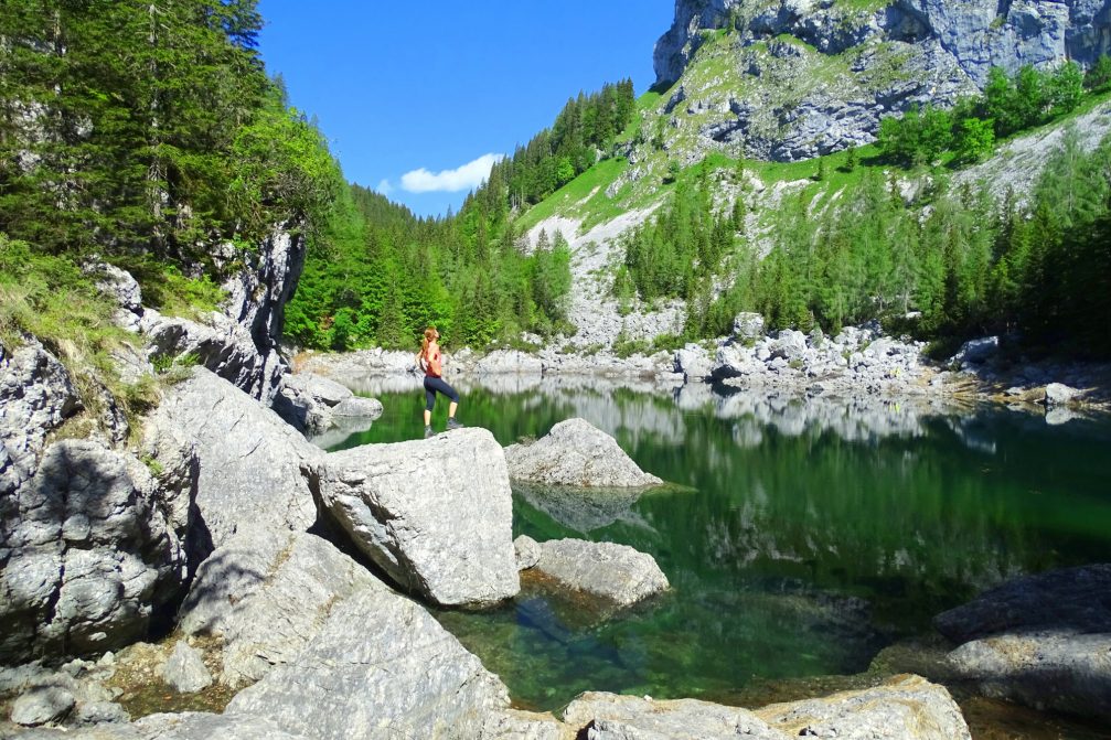 Black Lake in Triglav Lakes Valley which is part of Triglav National Park in Julian Alps in Slovenia