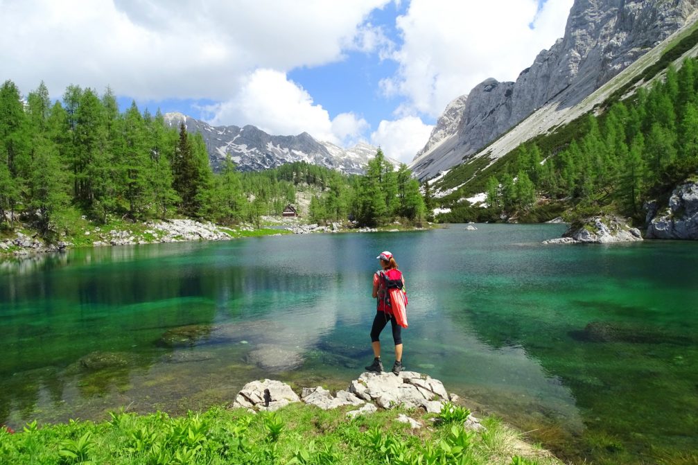 Double Lake in Triglav Lakes Valley which is part of Triglav National Park in Julian Alps in Slovenia