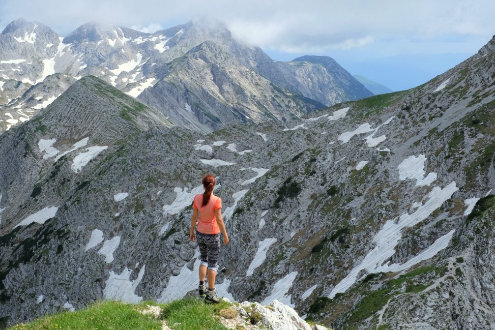 View of the southwestern Julian Alps in Slovenia from Mount Bogatin