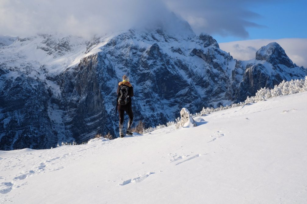 View of the highest peaks of the central Julian Alps from the top of Mount Mrezce