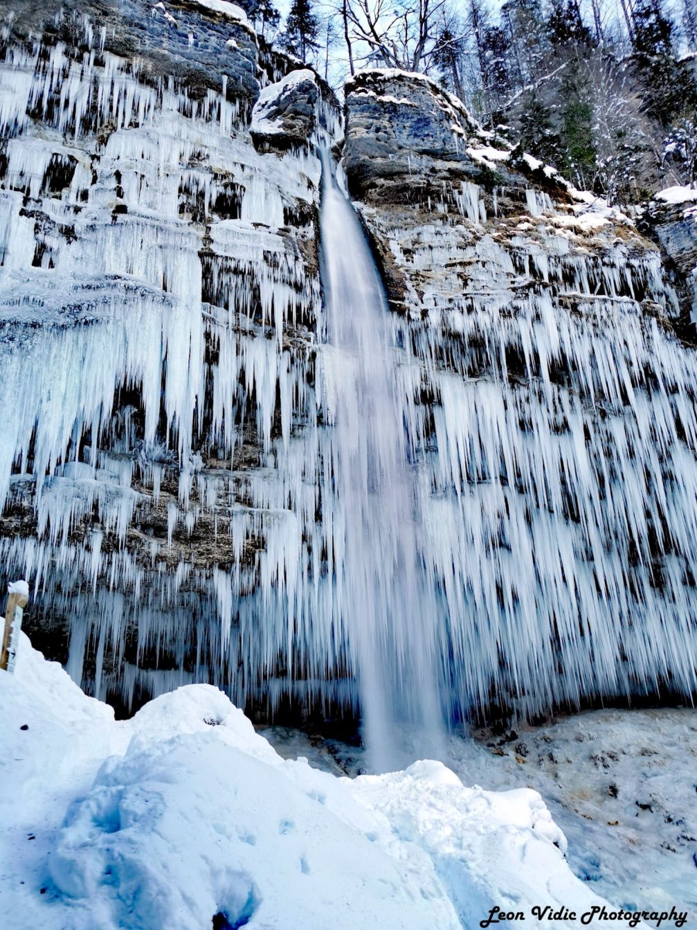 Pericnik Waterfall frozen in winter