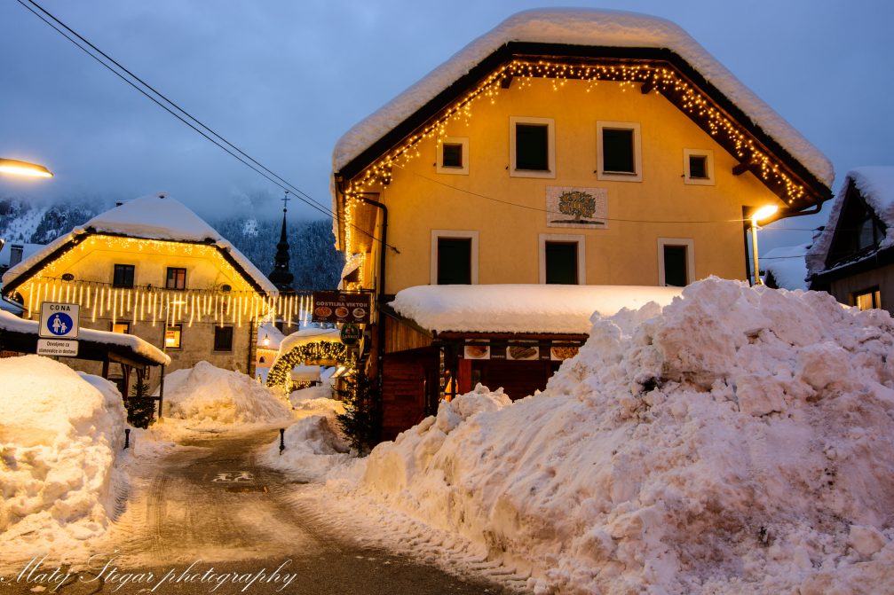 Village of Kranjska Gora covered in snow in the holiday season