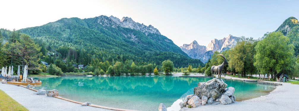 Panorama of Lake Jasna in Slovenia in the summer