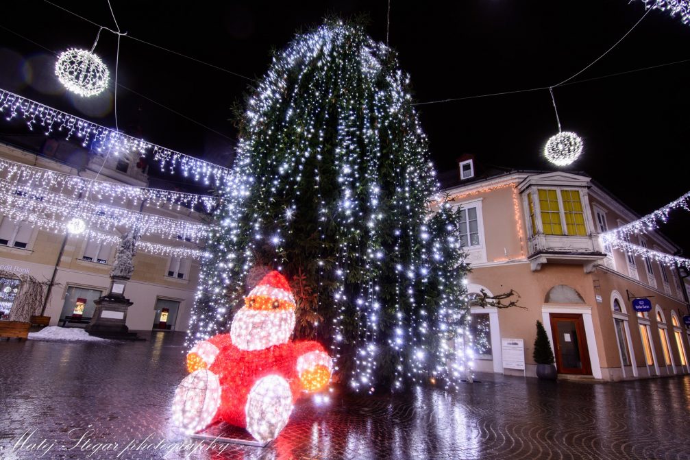 Ptuj Christmas Tree in the holiday season at night 